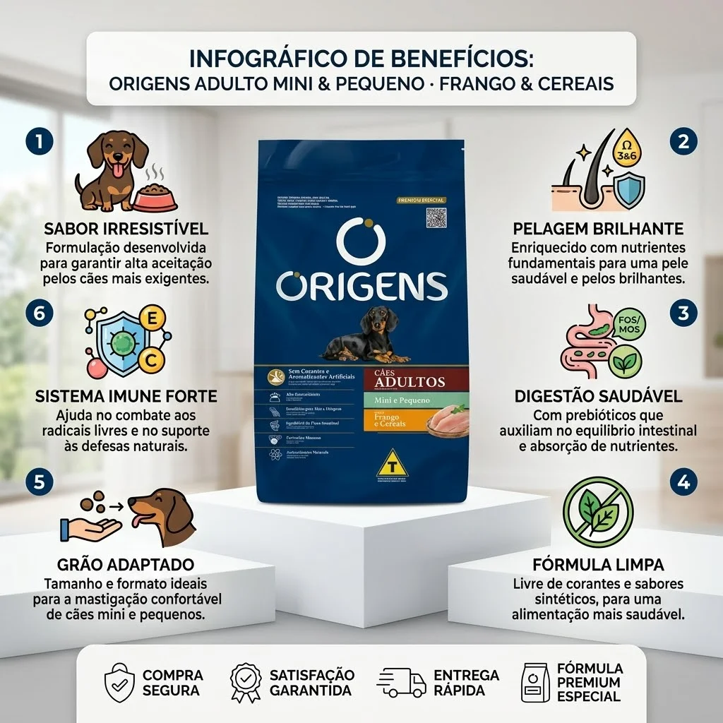 Ração Origens Premium Especial para Cães Adultos Portes Mini E Pequeno Sabor Frango E Cereais 10,1Kg - imagem 2