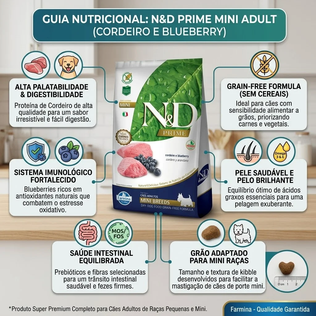 Ração N&D Prime para Cães Adultos Raças Pequenas: Sabor Cordeiro e Blueberry - 10.1Kg - imagem 2