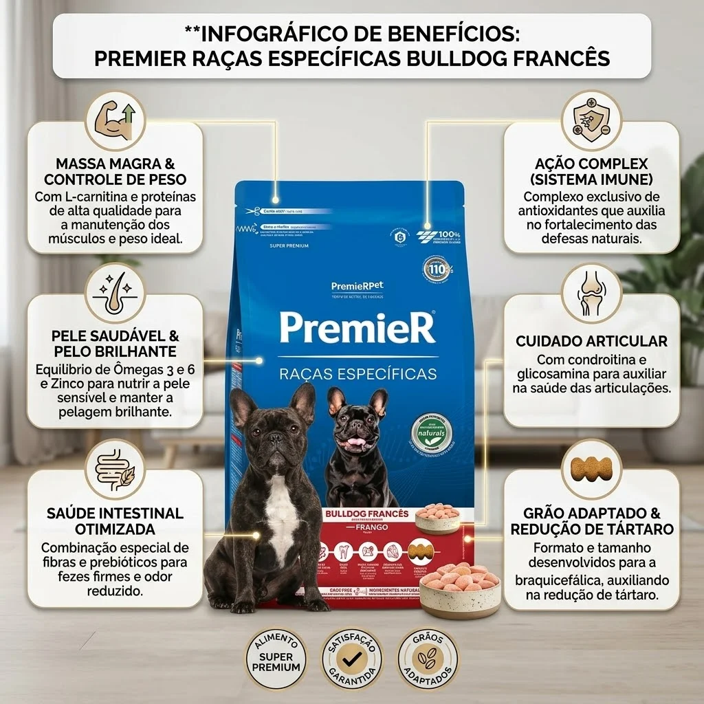 Ração PremieR Raças Específicas Bulldog Francês Adultos Porte Pequeno Sabor Frango 1Kg - imagem 2