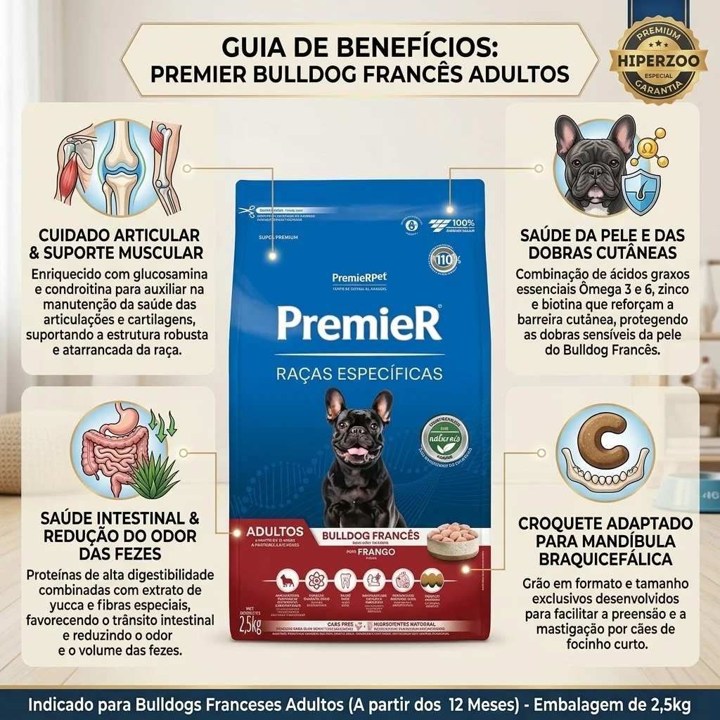 Ração PremieR Raças Específicas Bulldog Francês Adultos Porte Pequeno Sabor Frango 2,5Kg - imagem 2