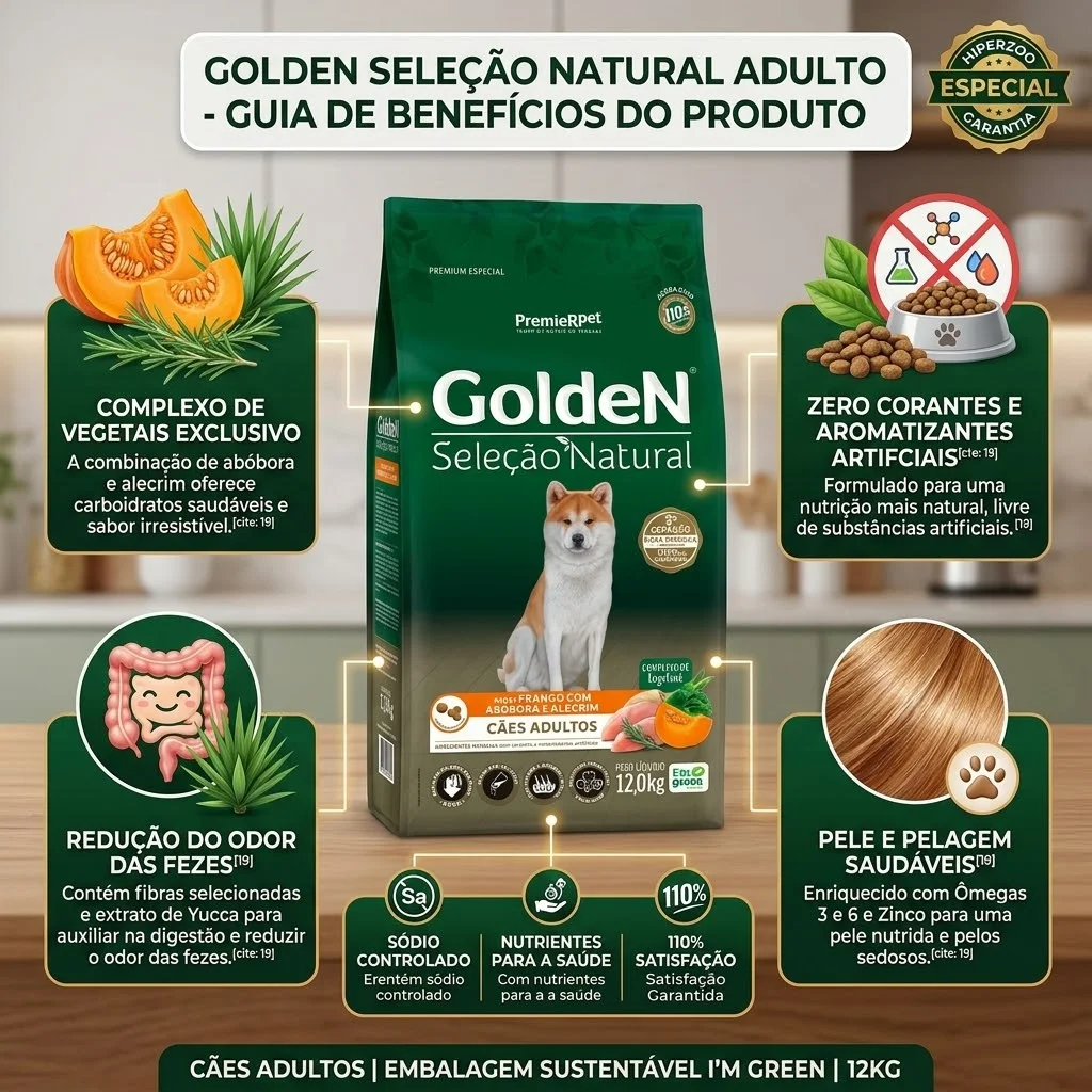 Ração GoldeN Seleção Natural para Cães Adultos Sabor Frango com Abóbora e Alecrim 12Kg - imagem 2
