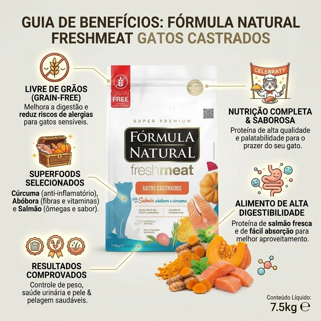 Ração Fórmula Natural Fresh Meat para Gatos Castrados Sabor Salmão 1Kg - imagem 2