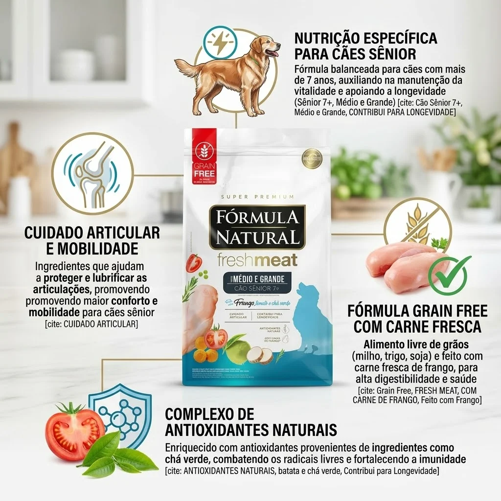 Ração Fórmula Natural Super Premium Fresh Meat Cão Sênior Portes Médio e Grande Sabor Frango, Tomate e Chá Verde 12Kg - imagem 2