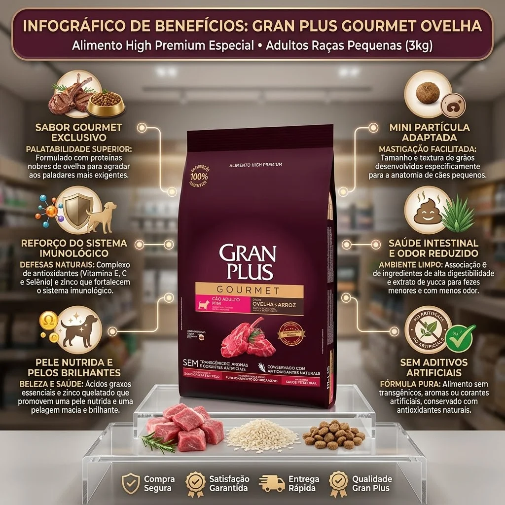 Ração Gran Plus Gourmet para Cães Adultos Raças Pequenas Sabor Ovelha 3Kg - imagem 2