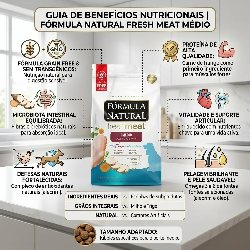 Ração Fórmula Natural Super Premium Fresh Meat Cães Adultos Porte Médio Frango, Mandioca e Alecrim 1Kg - imagem 2