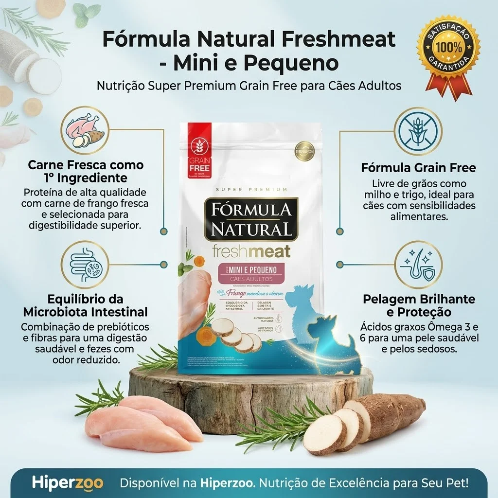 Ração Fórmula Natural Super Premium Fresh Meat Cães Adultos Portes Mini e Pequeno Sabor Frango, Mandioca e Alecrim 1Kg - imagem 2