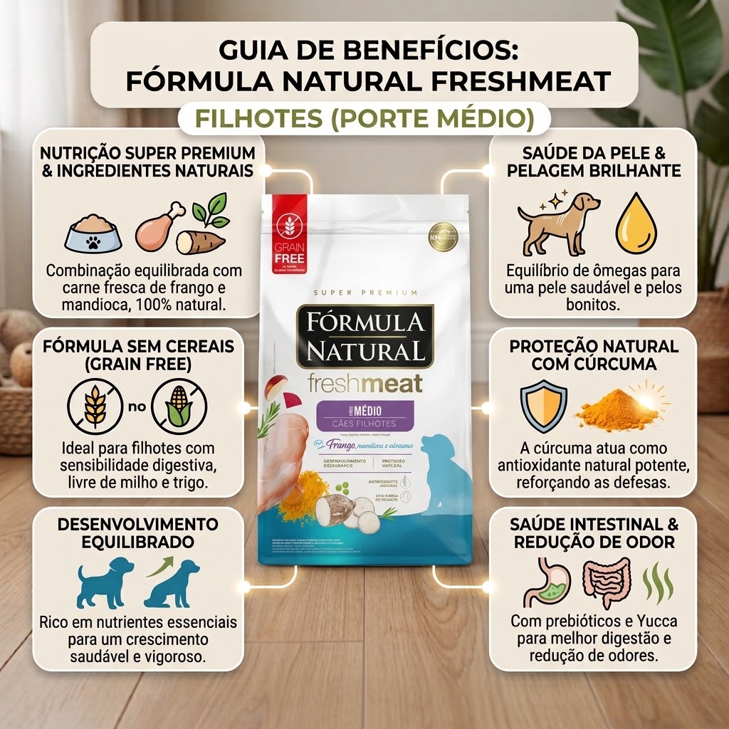 Ração Fórmula Natural Super Premium Fresh Meat Cães Filhotes Porte Médio Frango, Mandioca e Cúrcuma 1Kg - imagem 2