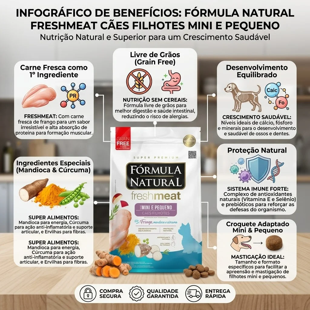 Ração Fórmula Natural Super Premium Fresh Meat Cães Filhotes Portes Mini e Pequeno Frango, Mandioca e Cúrcuma 1Kg - imagem 2
