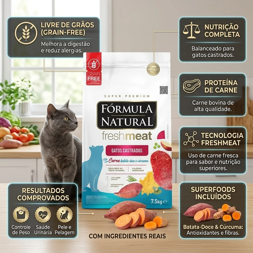 Ração Fórmula Natural Fresh Meat Gatos Castrados Sabor Carne 1Kg - imagem 2
