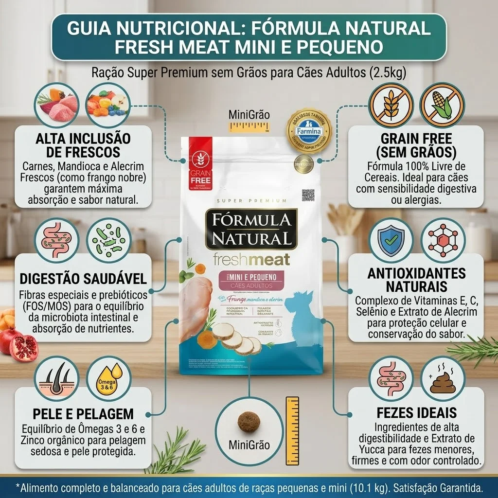 Ração Fórmula Natural Super Premium Fresh Meat Cães Adultos Portes Mini e Pequeno Sabor Frango, Mandioca e Alecrim 2,5Kg - imagem 2