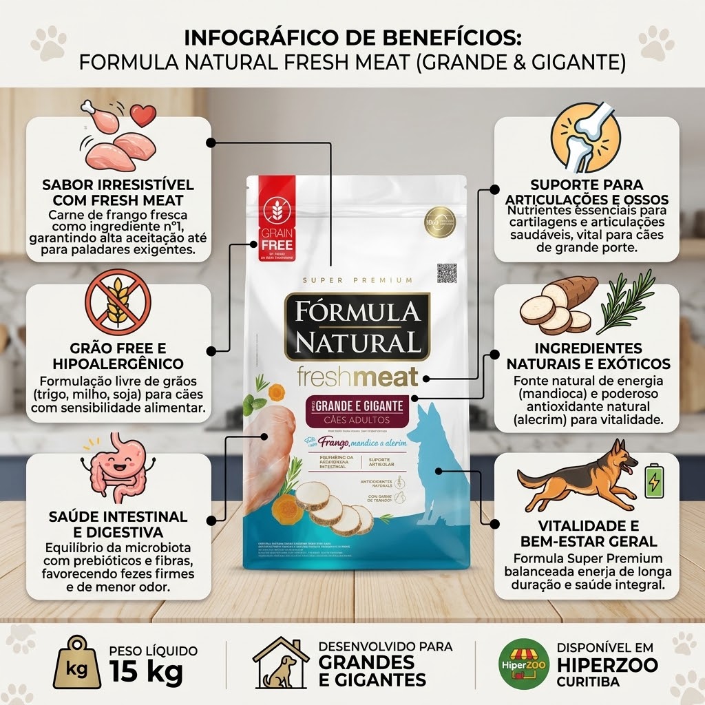 Ração Fórmula Natural Super Premium Fresh Meat Cães Adultos Portes Grande e Gigante Frango, Mandioca e Alecrim 2.5Kg - imagem 2