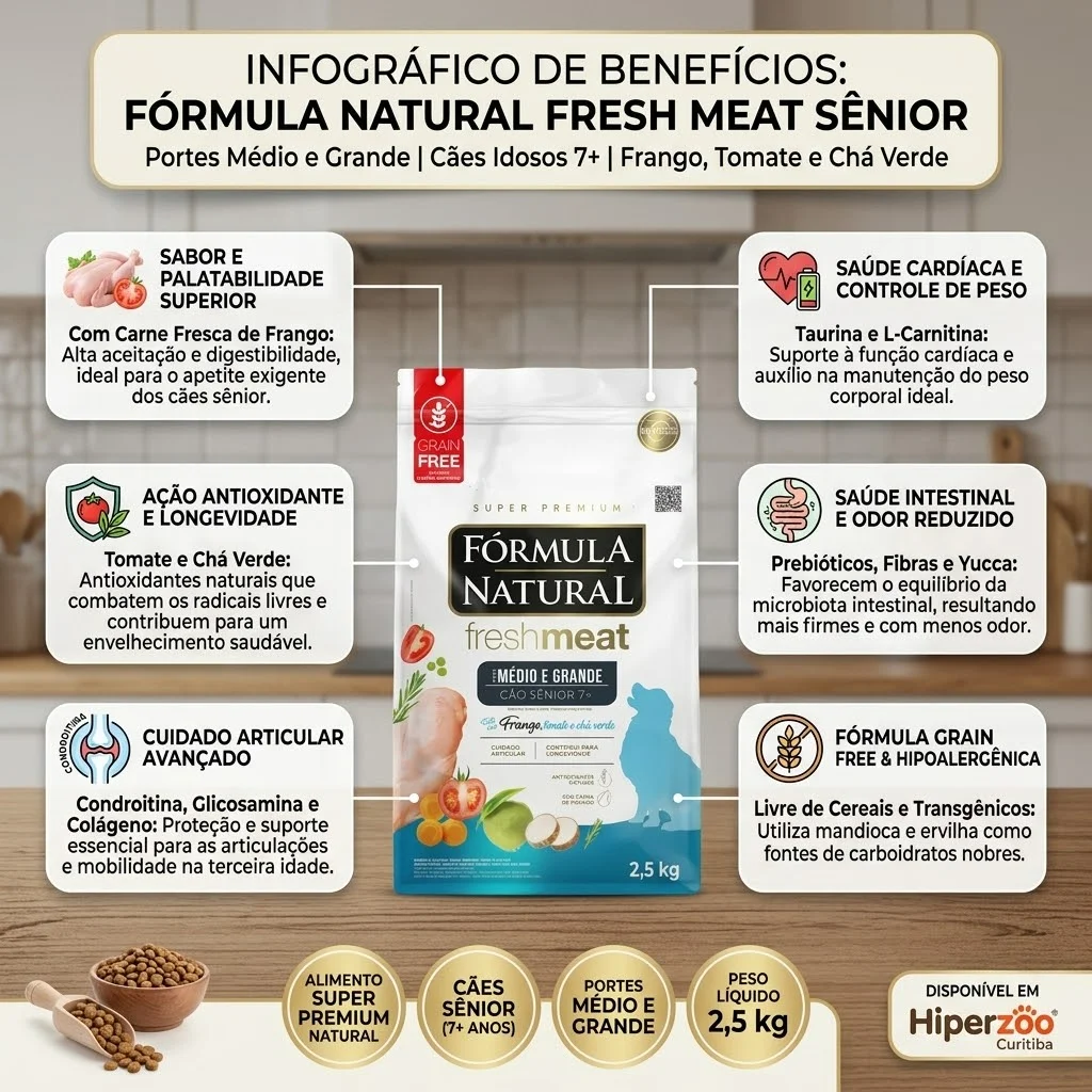 Ração Fórmula Natural Super Premium Fresh Meat Cão Sênior Portes Médio e Grande Sabor Frango, Tomate e Chá Verde 2,5Kg - imagem 2
