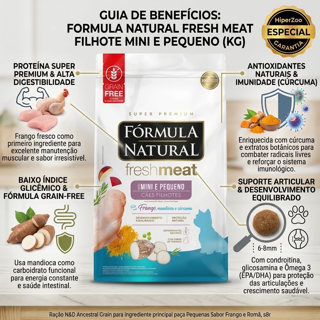 Ração Fórmula Natural Super Premium Fresh Meat Cães Filhotes Portes Mini e Pequeno Frango, Mandioca e Cúrcuma 2,5Kg - imagem 2