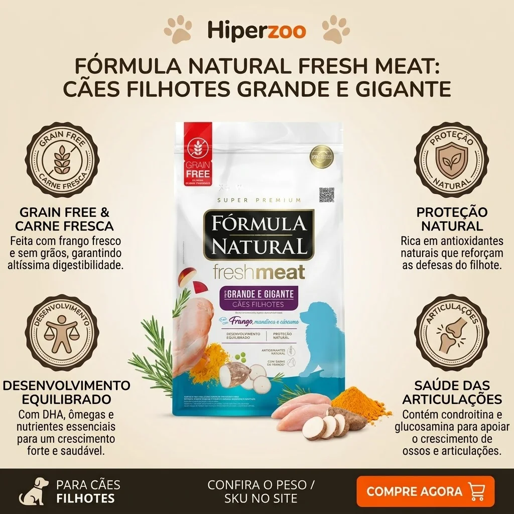 Ração Fórmula Natural Super Premium Fresh Meat Cães Filhotes Portes Grande e Gigante Frango, Mandioca e Cúrcuma  12Kg - imagem 2