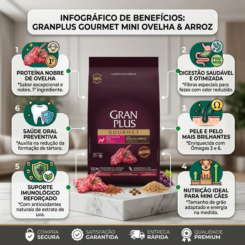 Ração GranPlus Gourmet para Cães Adultos Raças Pequenas Sabor Ovelha 1Kg - imagem 2