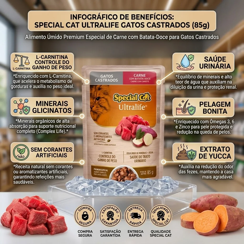 Ração Úmida Special Cat Sachê para Gatos Castrados Sabor Carne  85g - imagem 2