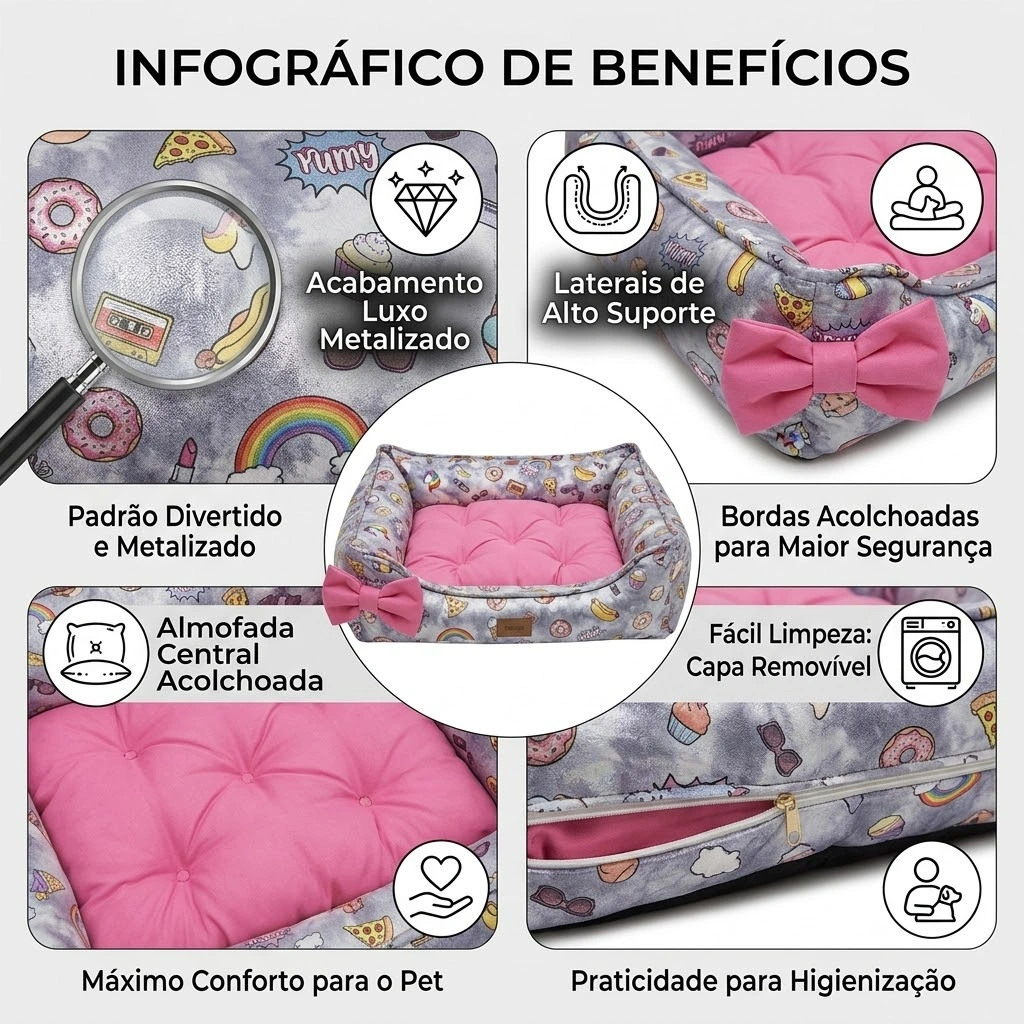 CAMA LUXO METALIZADA TAM G ROSA PETMANIA - imagem 3
