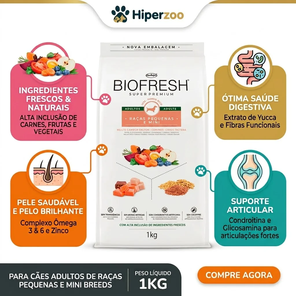 Ração Biofresh para Cães Adultos Raças Pequenas: Sabor Mix de Carne, Frutas, Legumes e Ervas Frescas - 01Kg - imagem 2