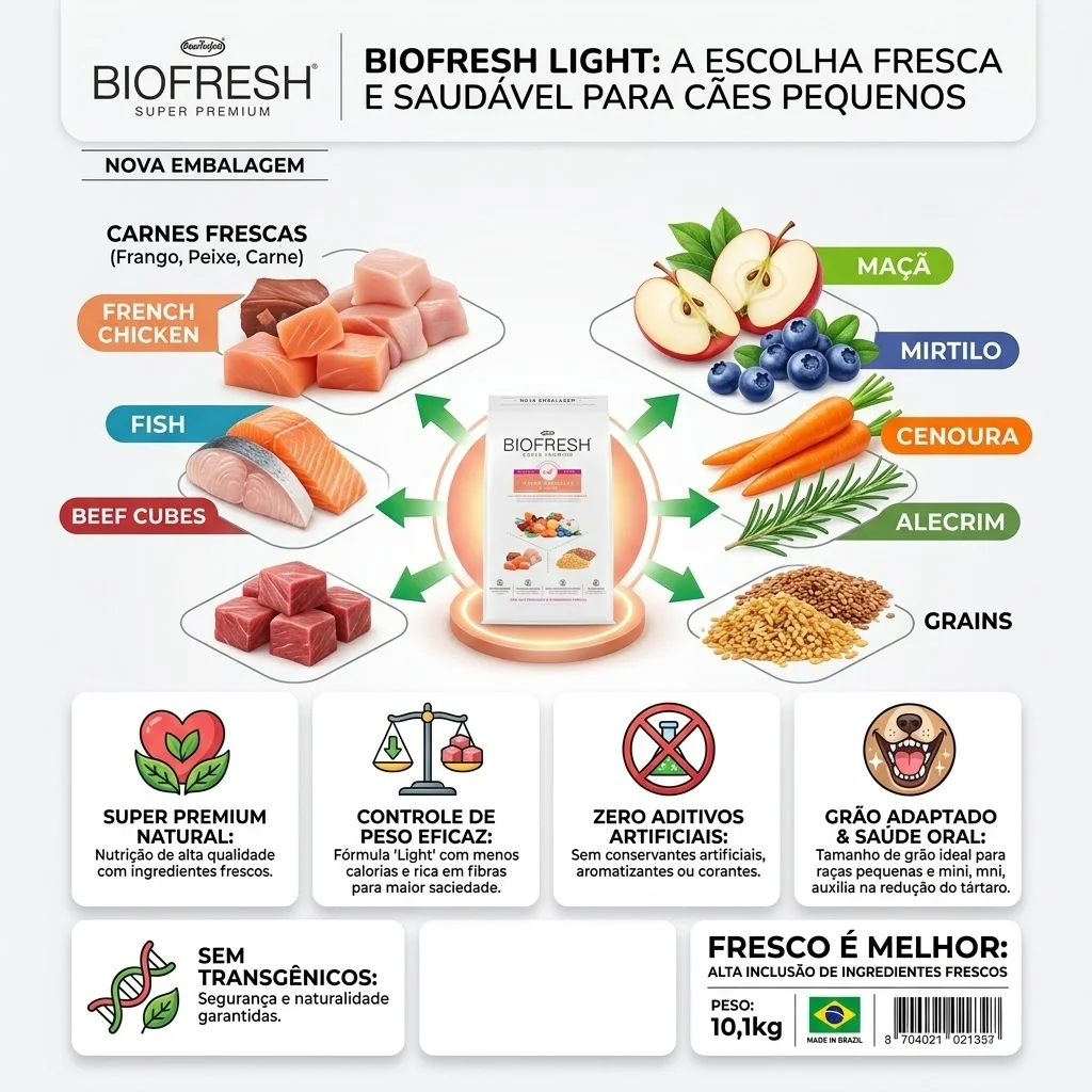 Ração Biofresh Light para Cães Adultos Raças Pequenas: Sabor Mix de Carne, Frutas, Legumes e Ervas Frescas - 10.1Kg - imagem 2