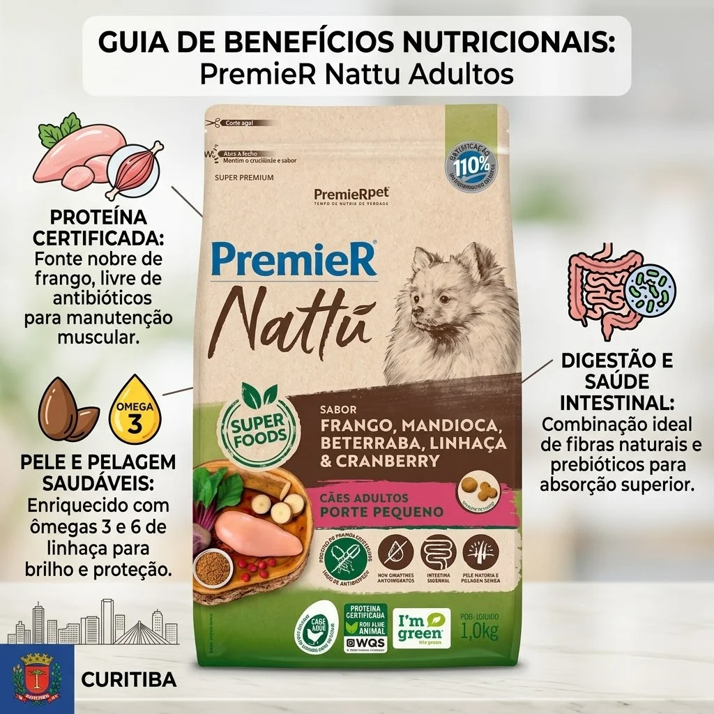 Ração PremieR Nattu para Cães Adultos Porte Pequeno Sabor Frango, Mandioca, Beterraba, Linhaça e Cranberry 1Kg - imagem 2