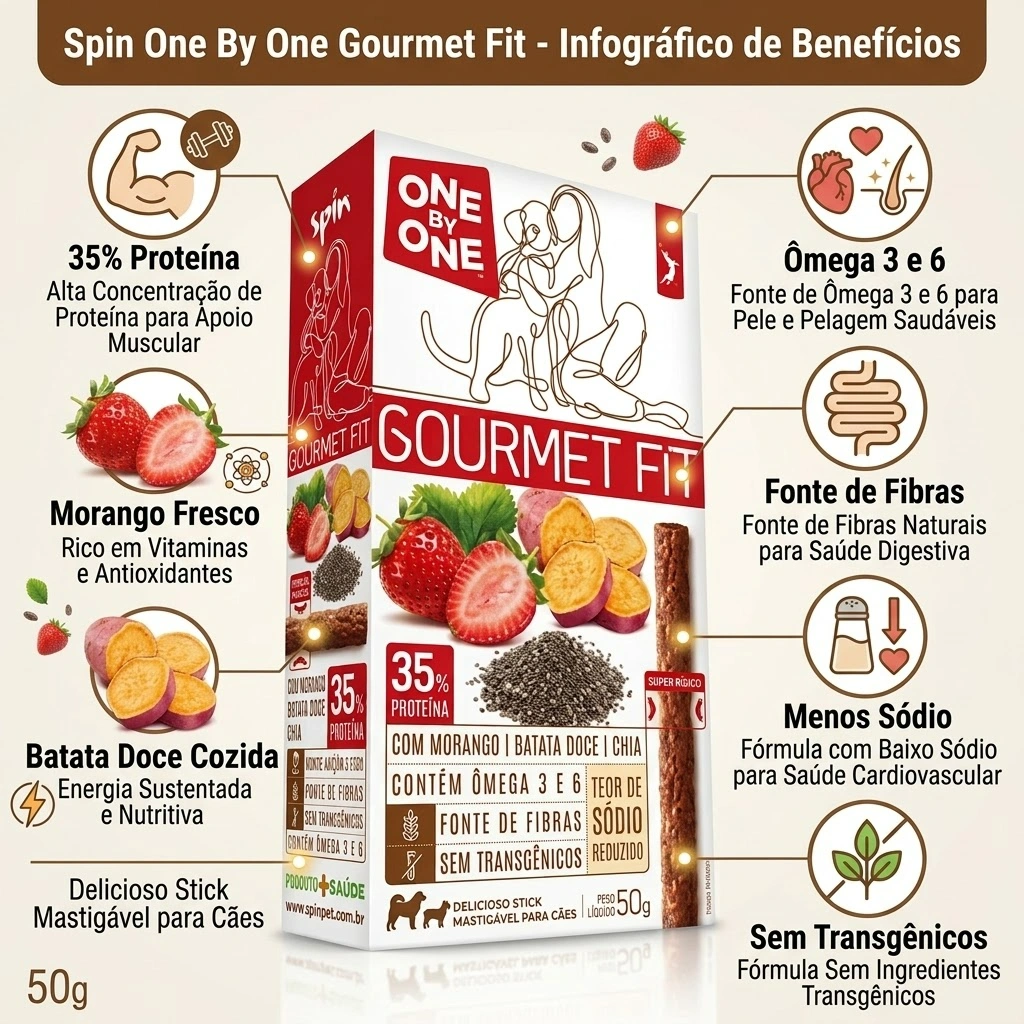 Petisco Spin Pet Onebyone Gourmet Fit Stick para Cães: Sabor Morango, Batata Doce e Chia - 50g - imagem 2