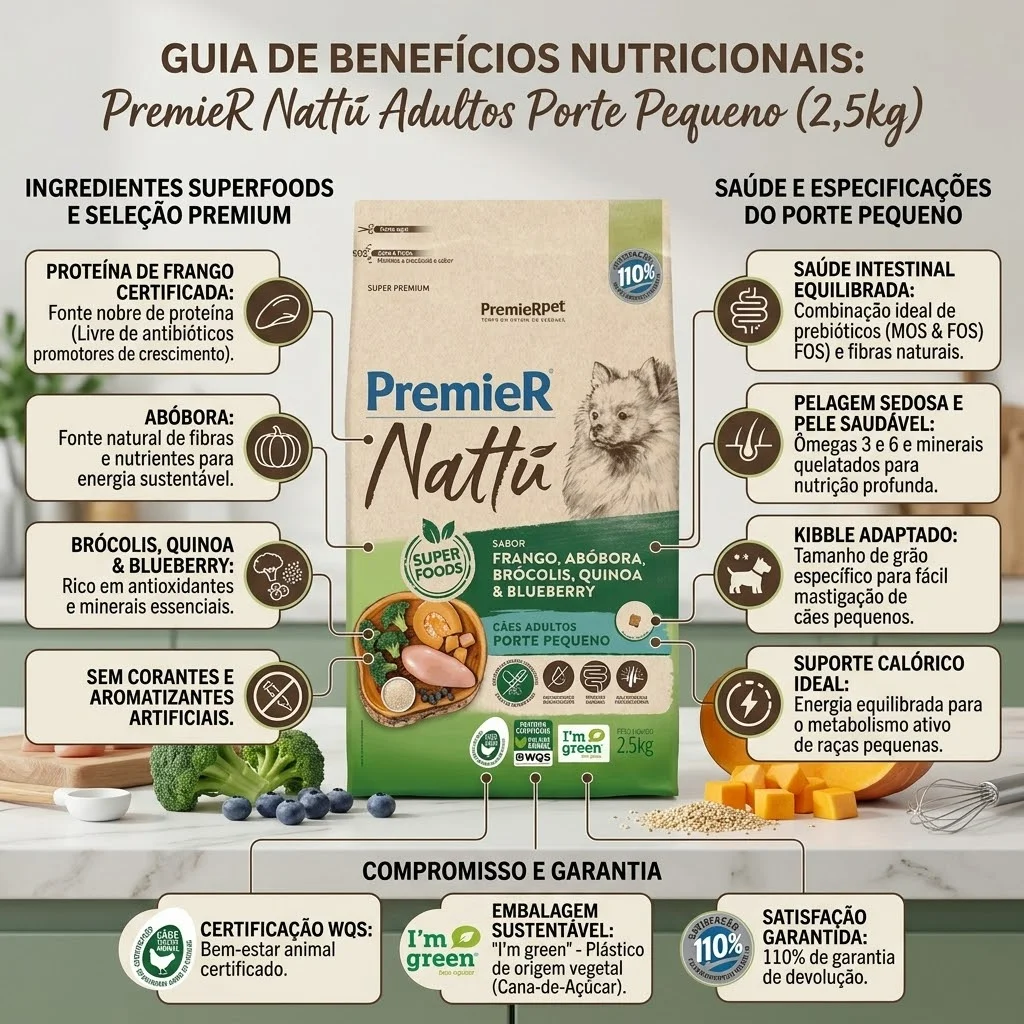 Ração PremieR Nattu para Cães Adultos Porte Pequeno Sabor Frango, Abóbora, Brócolis, Quinoa e Blueberry 2,5Kg - imagem 2