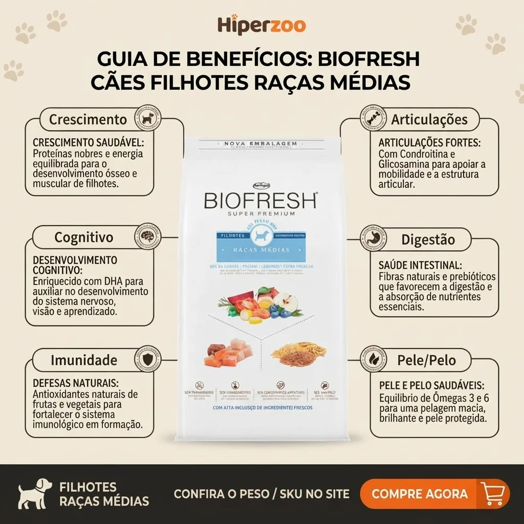 Ração Biofresh para Cães Filhotes Raças Médias: Sabor Mix de Carne, Frutas, Legumes e Ervas Frescas - 10.1Kg - imagem 2