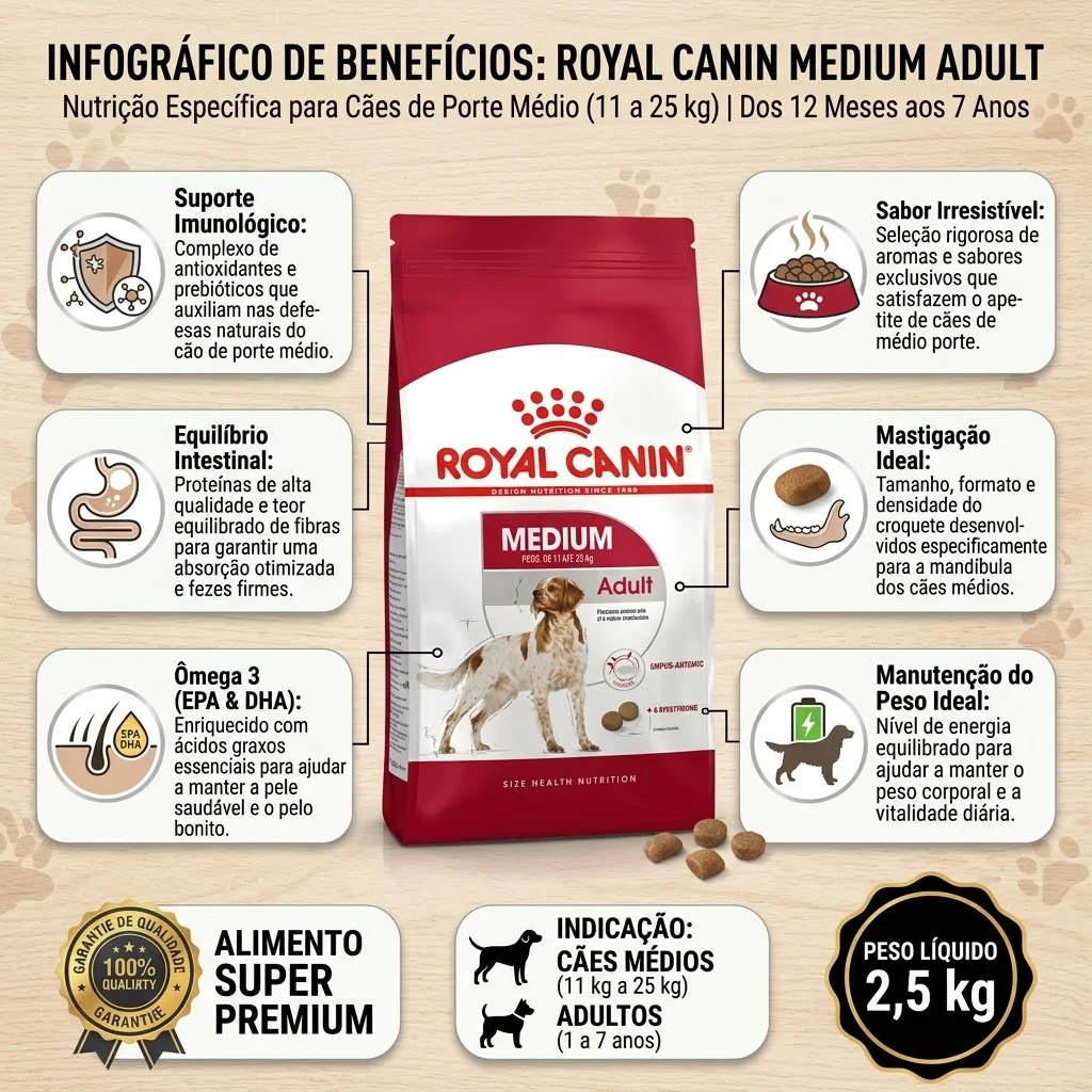 Ração Royal Canin Medium para Cães Adultos Raças Médias - 2.5Kg - imagem 2