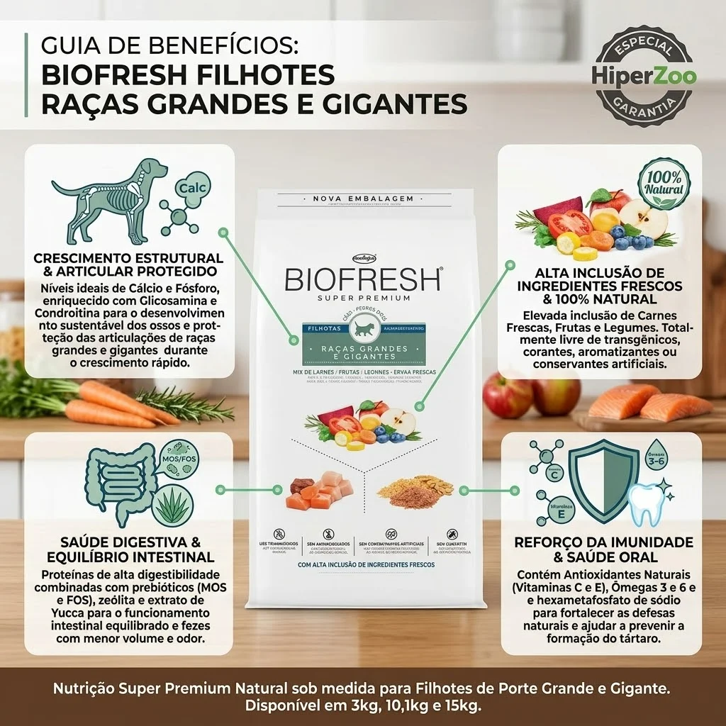 Ração Biofresh para Cães Filhotes Raças Grandes e Gigantes: Sabor Mix de Carne, Frutas, Legumes e Ervas Frescas - 15Kg - imagem 2
