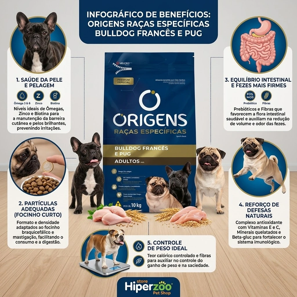 Ração Origens Premium Especial Raças Específicas para Cães Adultos Bulldog Francês E Pug 1Kg - imagem 2