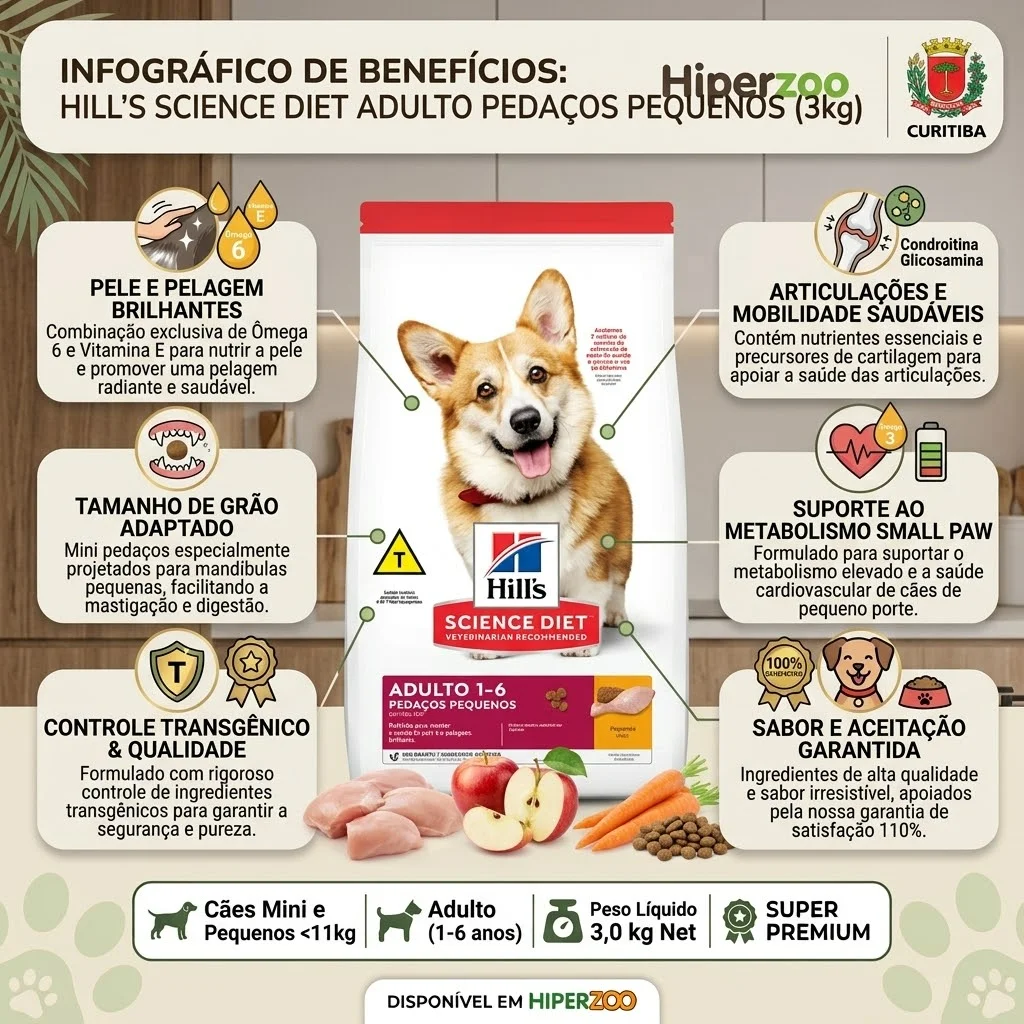 Ração Hill's Science Diet Pedaços Pequenos para Cães Adultos Sabor Frango 12Kg - imagem 2