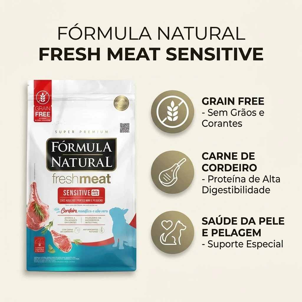 Ração Fórmula Natural Super Premium Fresh Meat Sensitive Cães Adultos Portes Mini e Pequeno Cordeiro, Mandioca e Aloe Vera 1Kg - imagem 3