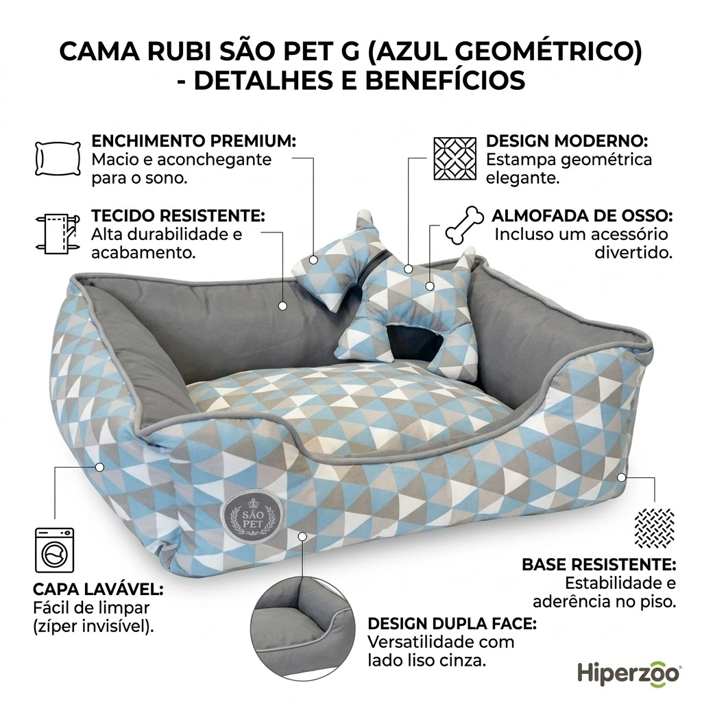 Cama para Cães São Pet Rubi Dupla Face Azul G 60 x 72 x 19 cm - imagem 3