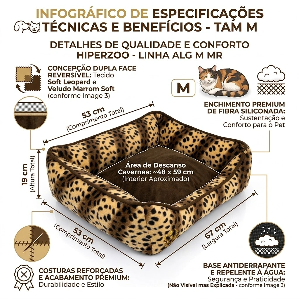 Cama Rubi Dupla Face em Algodão M Marrom 53x67x19Cm - imagem 4