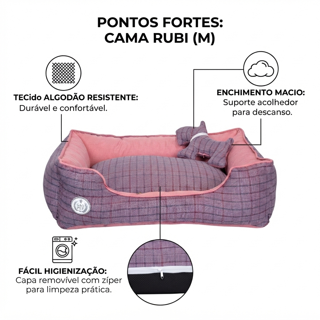 Cama Rubi Dupla Face Rosa M 53x67x19Cm - imagem 3