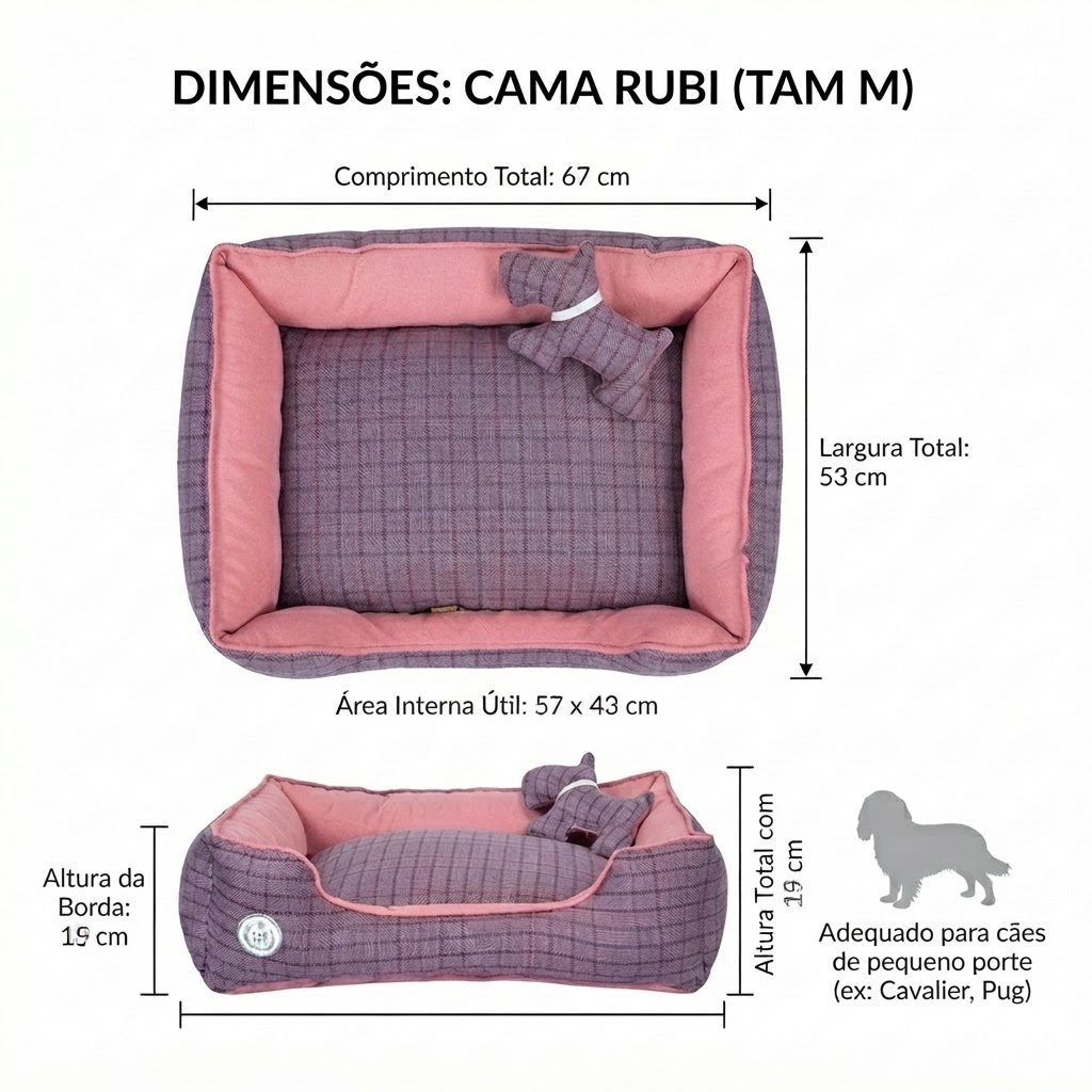 Cama Rubi Dupla Face Rosa M 53x67x19Cm - imagem 4