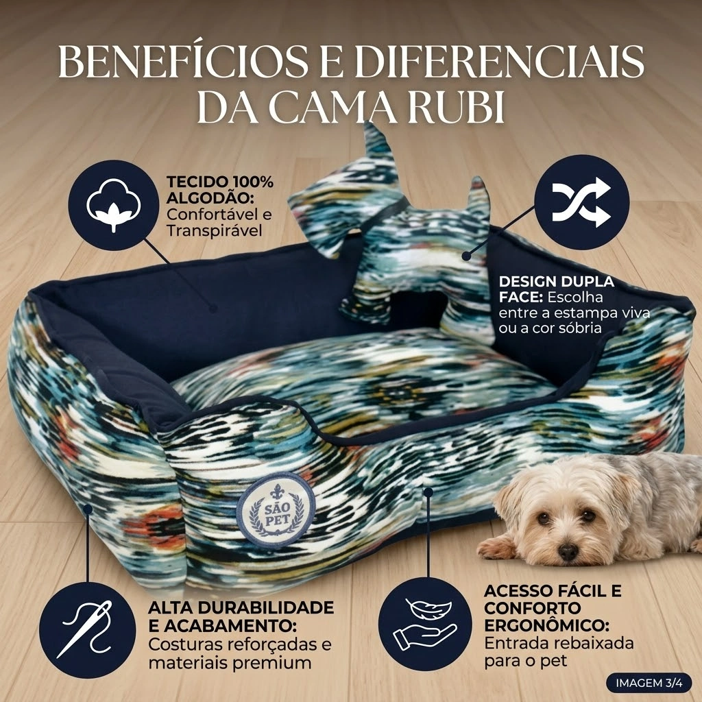 Cama Rubi Dupla Face Azul P 42x55x17Cm - imagem 3
