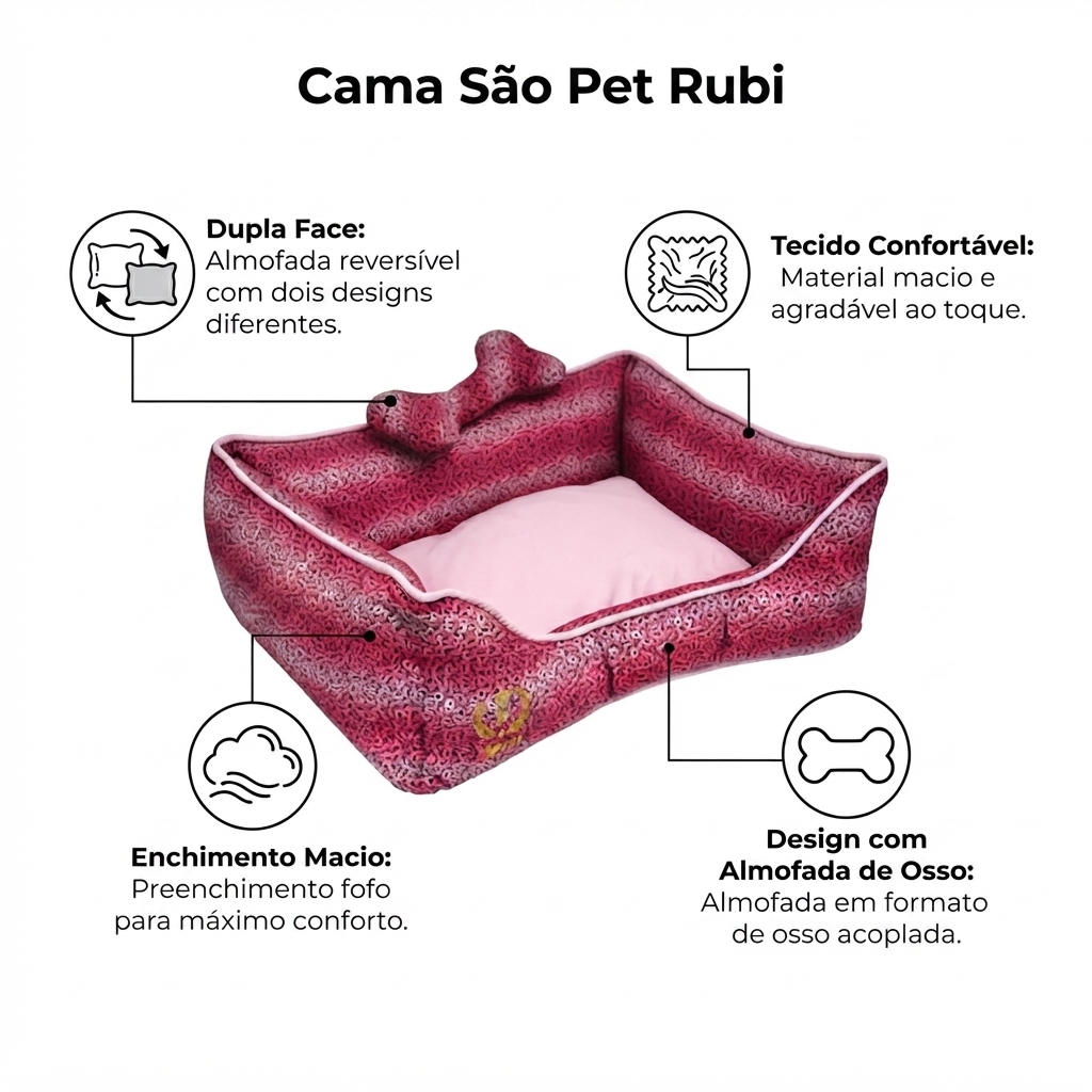 Cama São Pet Rubi Dupla Face Rosa Tamanho P - imagem 3