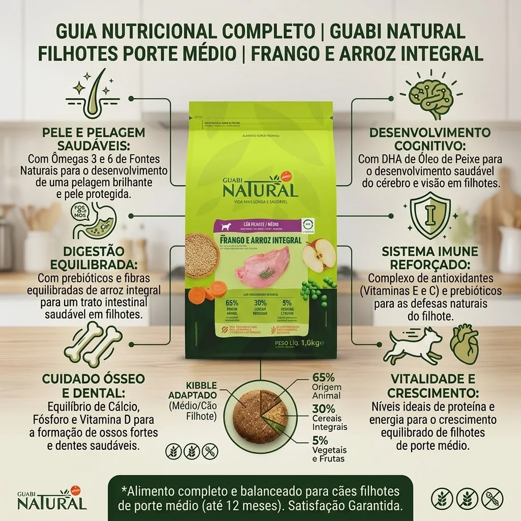 Ração Guabi Natural Cães Filhotes Porte Médio Frango e Arroz Integral 10Kg - imagem 2