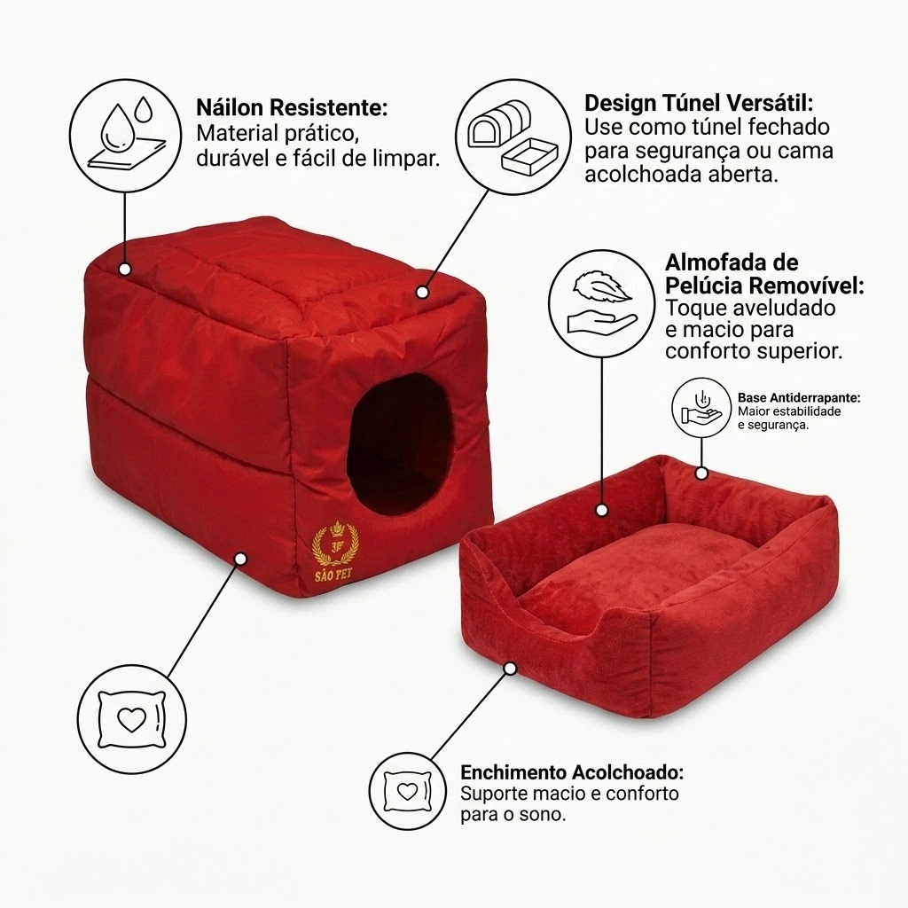Cama São Pet Túnel Nylon Vermelha Para Cães Tamanho P - imagem 3