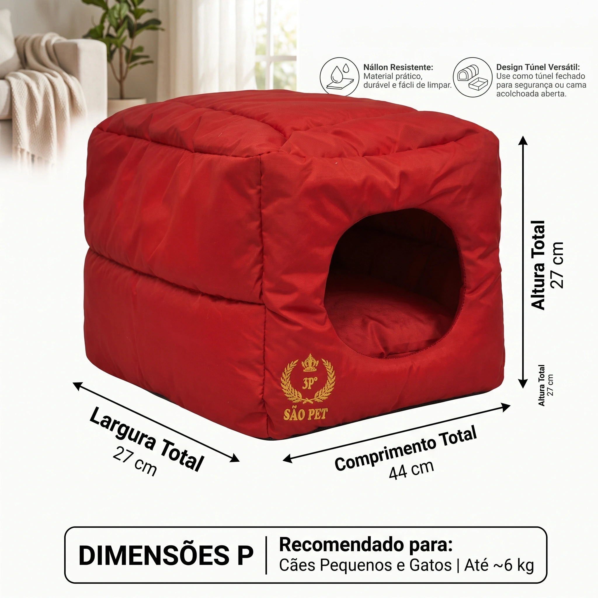 Cama São Pet Túnel Nylon Vermelha Para Cães Tamanho P - imagem 4