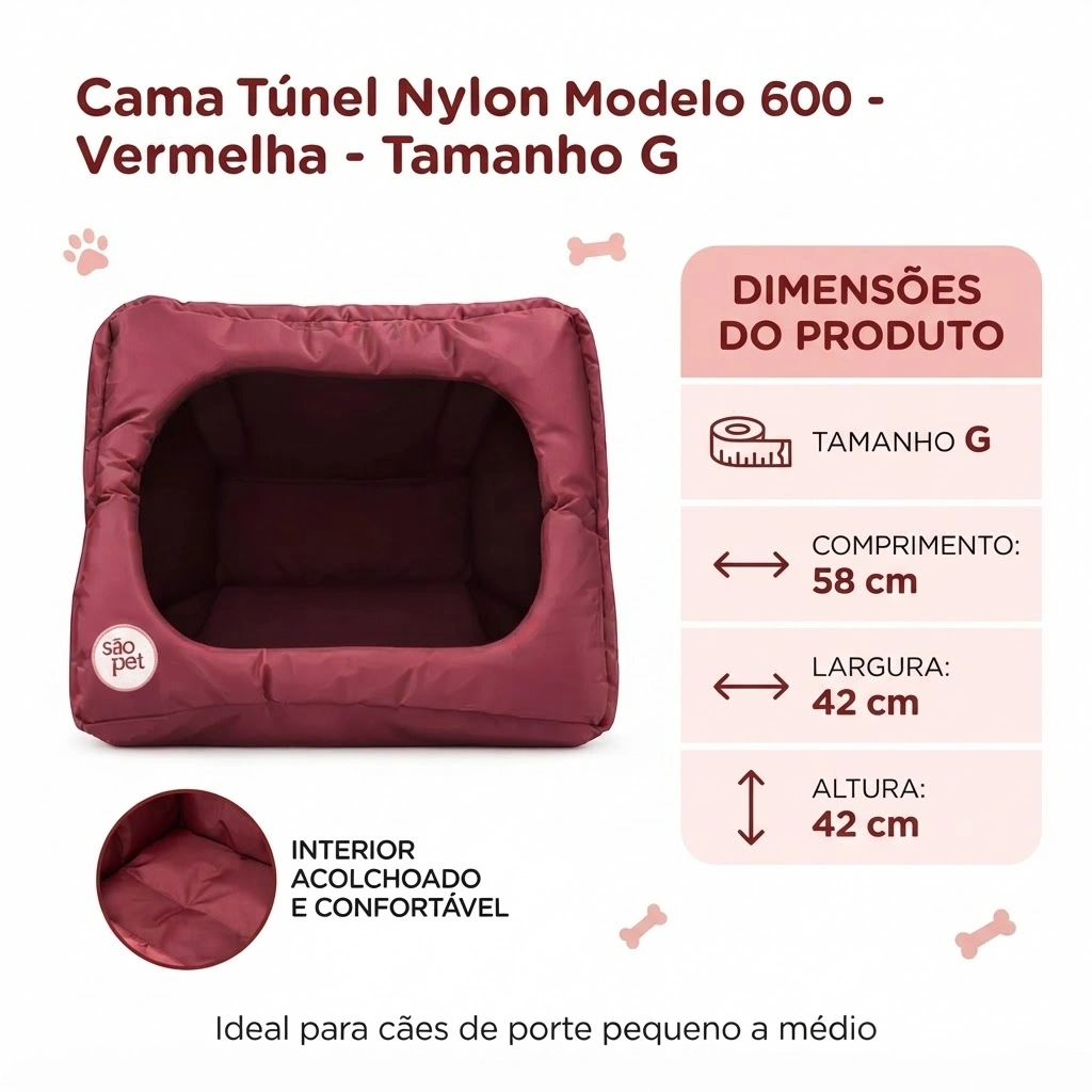 Cama Tunel Nylon Modelo 600  Vermelha  Para Cães Tamanho G - imagem 2