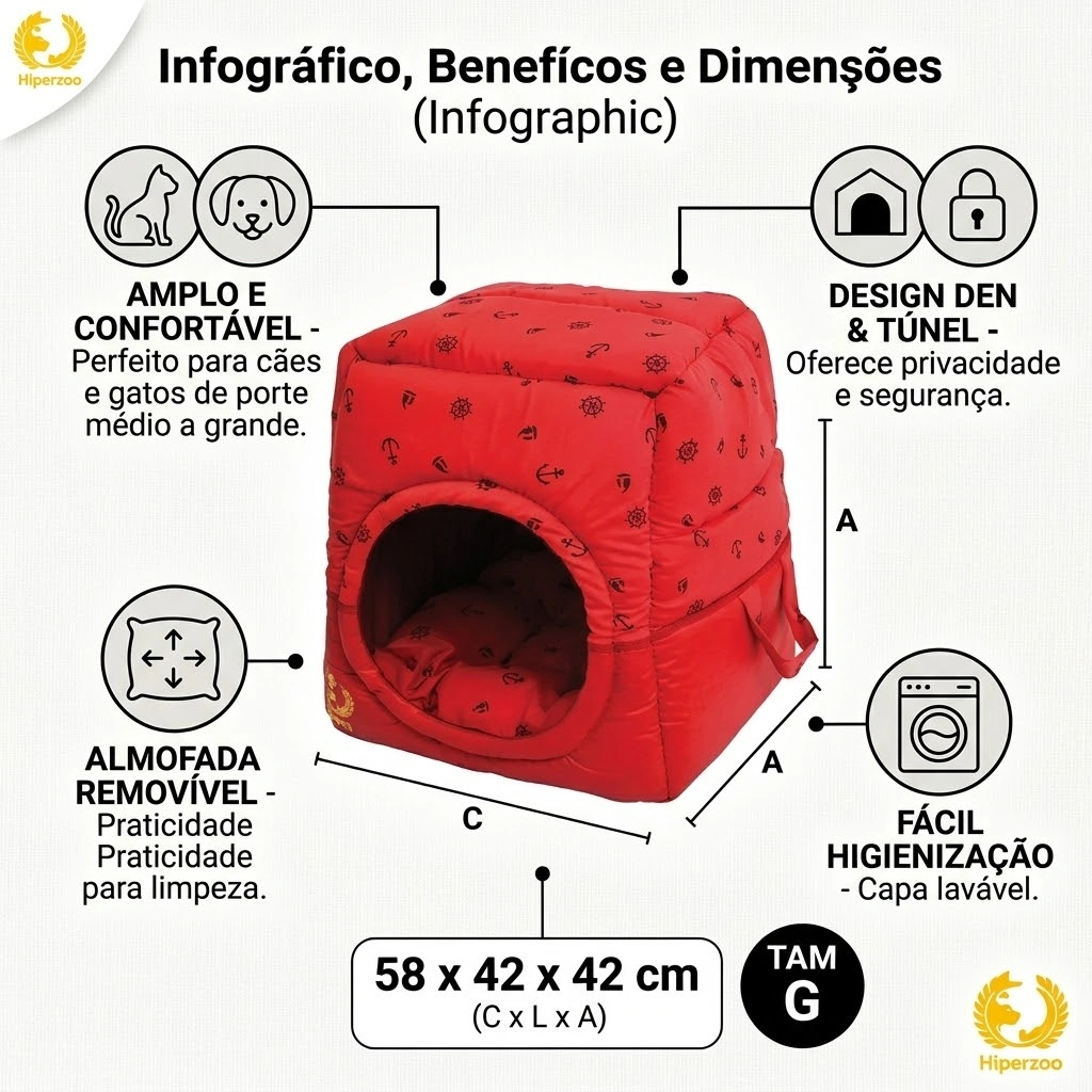Cama Tunel Nylon 600 G Vermelha 58x42x42 - imagem 3
