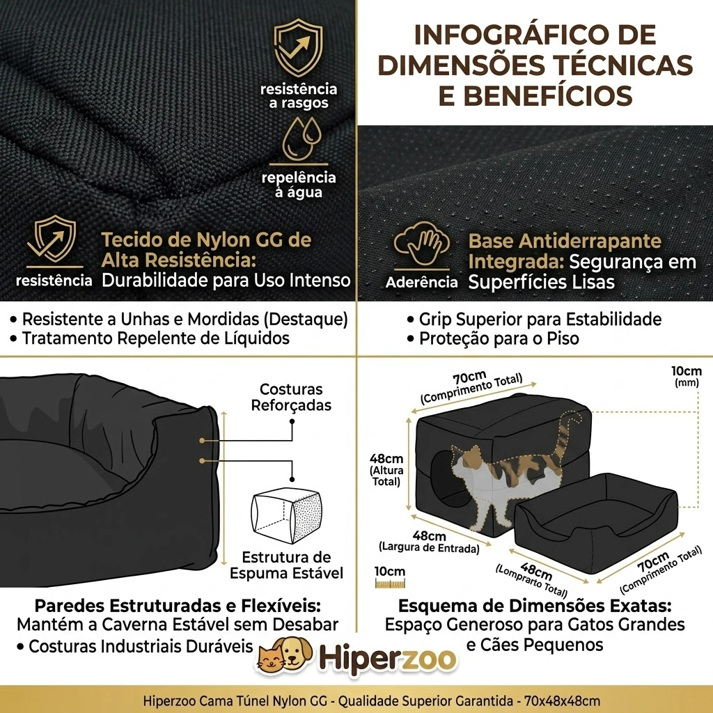 Cama Tunel Nylon 600 GG Preto 70x48x48Cm - imagem 4
