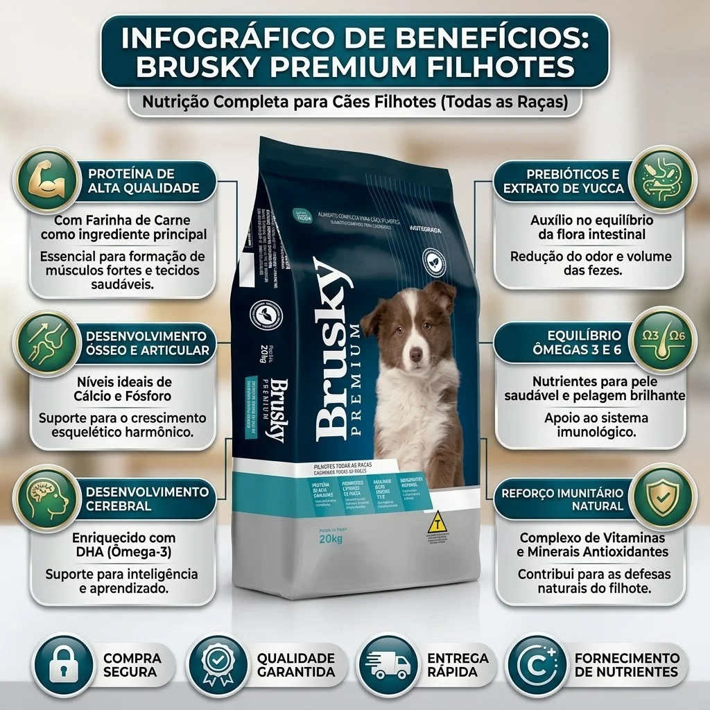 Ração Brusky Premium Filhotes Carne 20Kg - imagem 2