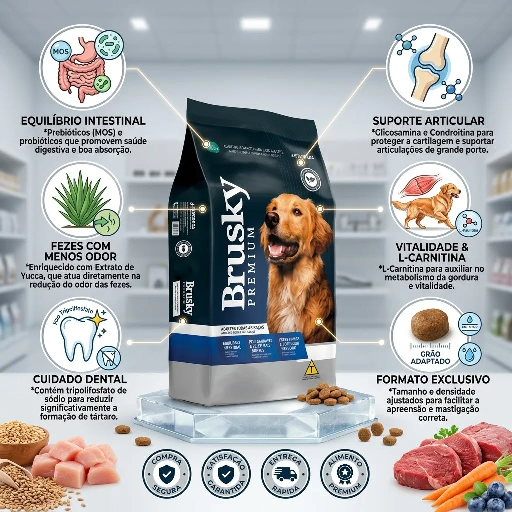 Ração Brusky Premium Adultos Para Cães Porte Médio e Grande 15Kg - imagem 2
