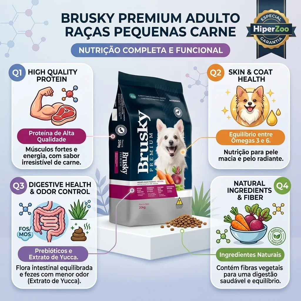 Ração Brusky Premium Adulto Raças Pequenas Sabor Carne 20Kg - imagem 2