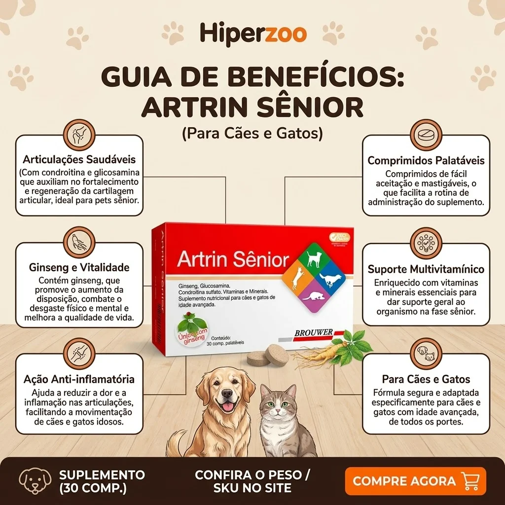 Suplemento Nutricional Artrin Sênior para Cães e Gatos 30 Comprimidos - imagem 2