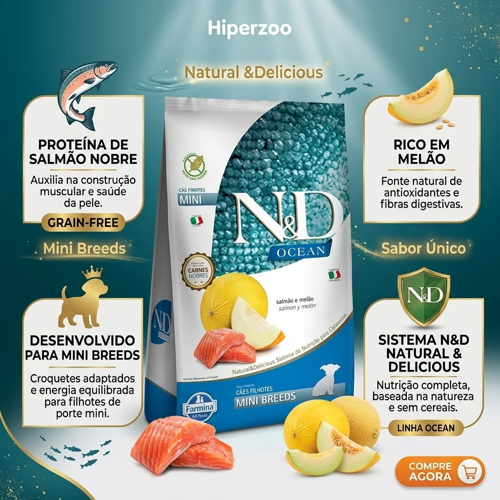Ração N&D Ocean para Cães Filhotes de Porte Mini Sabor Salmão e Melão 800g - imagem 2
