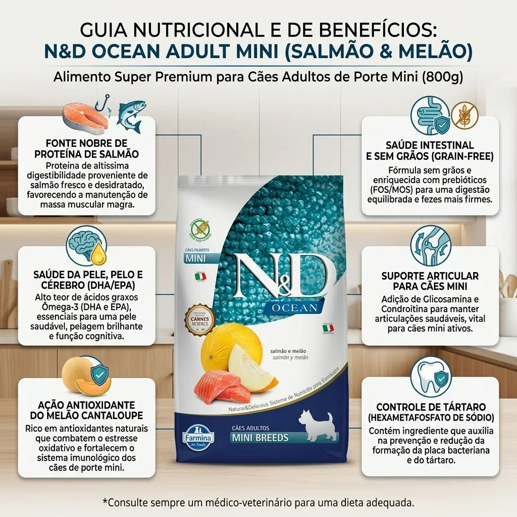 Ração N&D Ocean para Cães Adultos de Porte Mini Sabor Salmão e Melão 800g - imagem 2